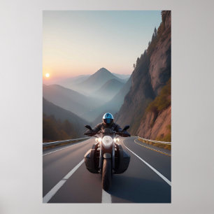 Poster Motociclista Atravessando Estrada Cênica