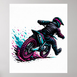 Poster Motociclista de Motocross no Estilo dos Desenhos c