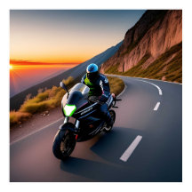 Motociclista pilotando em uma estrada montanhosa p