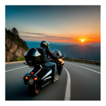 Motociclista pilotando em uma estrada montanhosa p