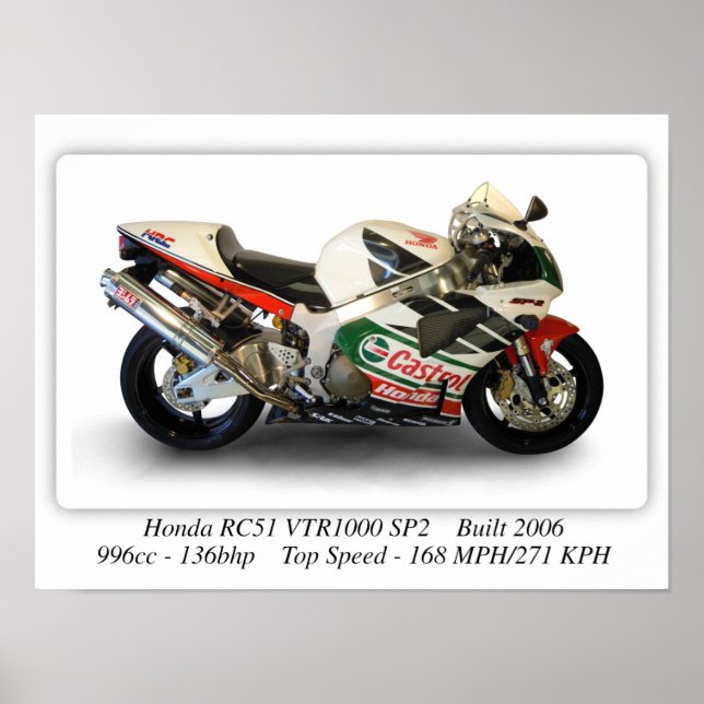 Poster Motociclo Honda RC51 VTR1000 SP2 Castrol - A3 (Frente)
