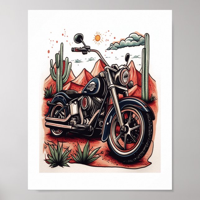 Poster Motociclo no deserto Cactus Western Set (Frente)