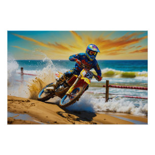 Pôster Motocross Racer em Beach Race