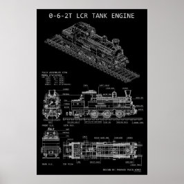 Poster Motor a Vapor 0-6-2T "Blueprint"