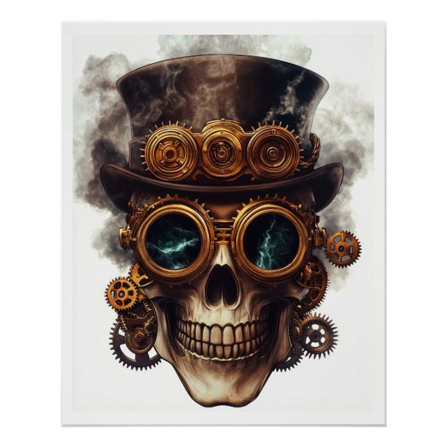 Pôster Motor de Crânio Steampunk (Frente)