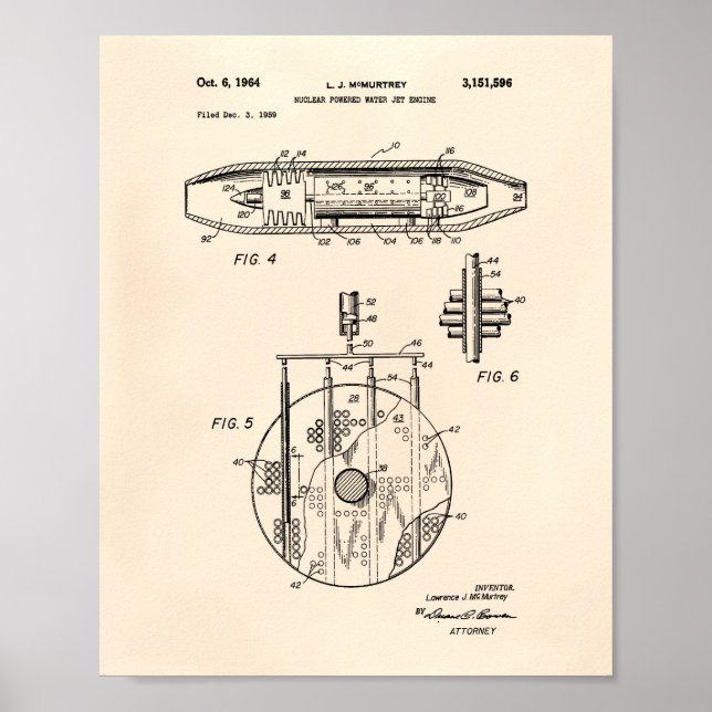 Pôster Motor De Jato De Água Nuclear 1959 Art Old Peper (Frente)