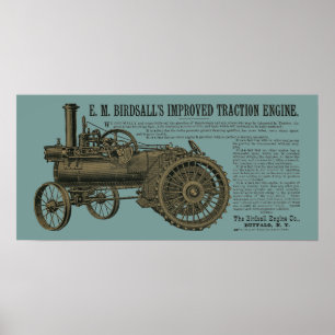 Poster Motor de tração a vapor de Birdsall 1889, trator d