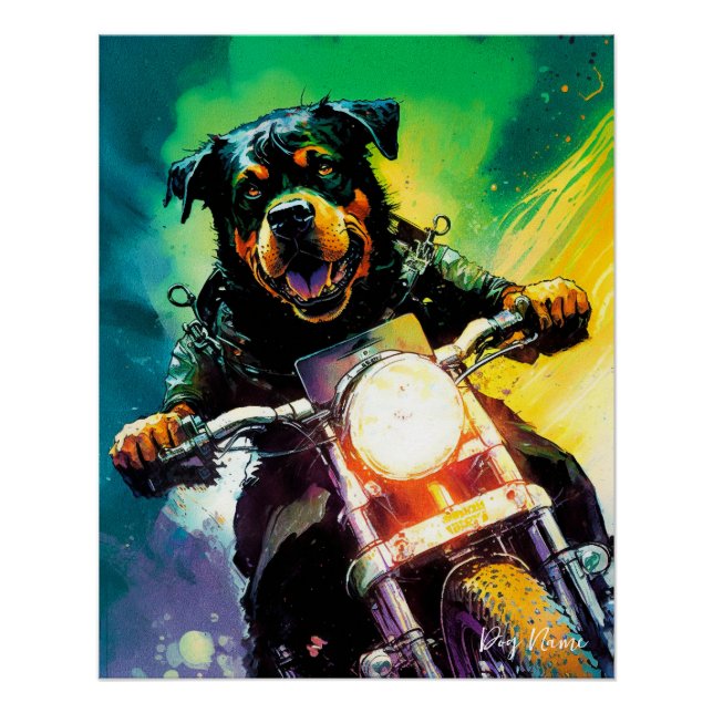 Pôster Motorcycle, Motorbike - Rottweiler Dog 001 (Frente)