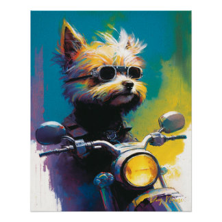 Pôster Motorcycle, Motorbike - Yorkshire Terrier Dog 002