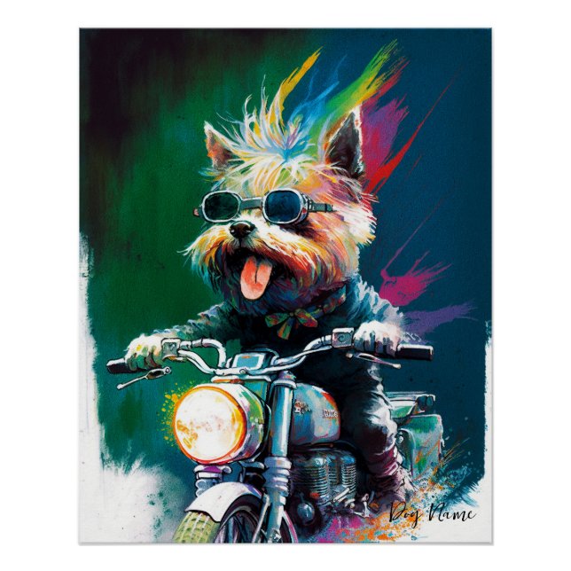 Pôster Motorcycle, Motorbike - Yorkshire Terrier Dog 006 (Frente)
