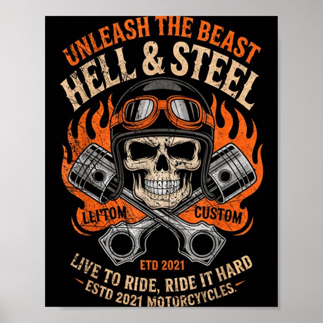 Poster Motorcycle Skull And Ston Crossbones For Men Biker (Frente)