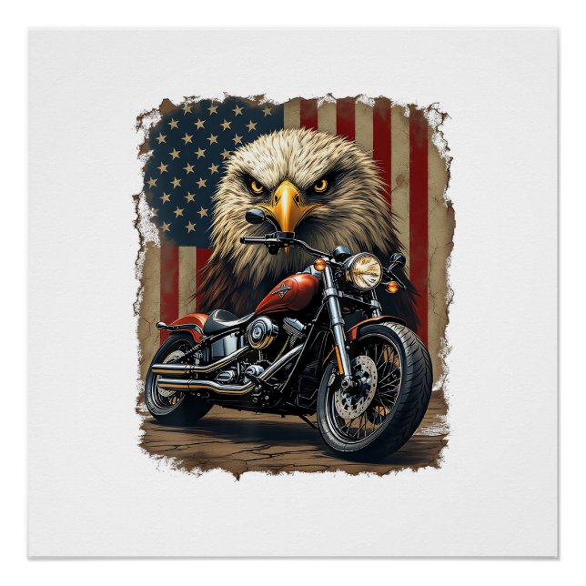 Pôster Motorcycle USA Flag Retro Biker Chopper (Frente)