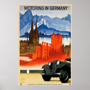 Poster Motoring na Alemanha Cartaz de Viagem Antigo