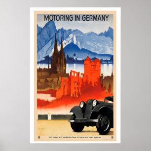 Poster Motoring na Alemanha Cartaz de Viagem Antigo - Enq
