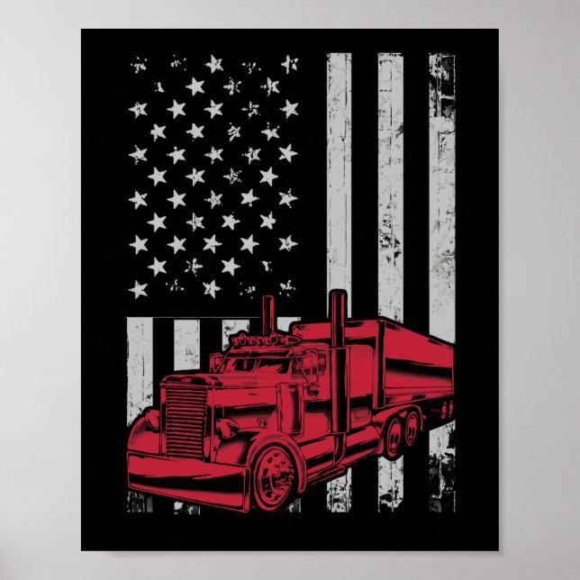 Poster Motorista de Caminhão Semi Flag Americano Semi 18  (Frente)