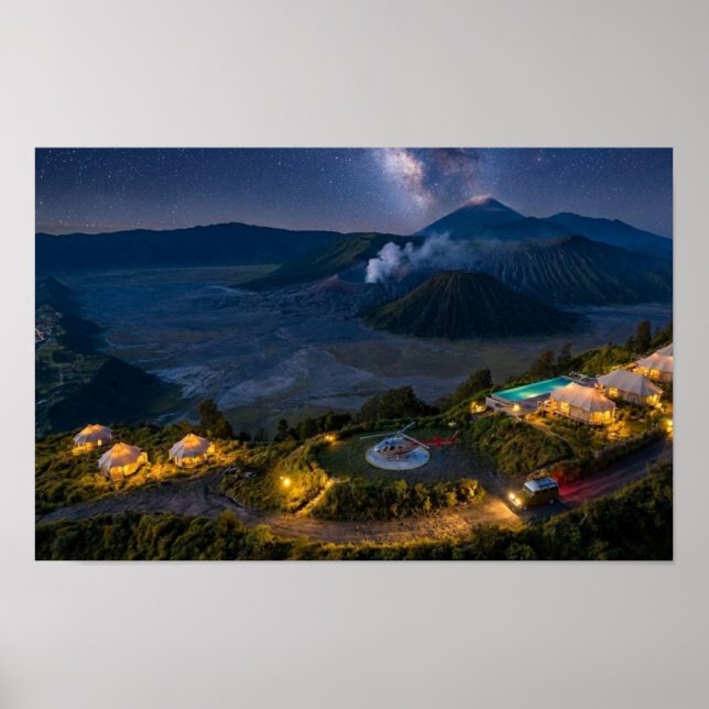 Poster Mount Bromo Aerial Night Volcano Luxury Wall Art (Frente)