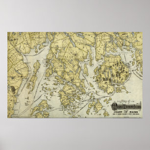 Pôster Mount Desert Island and Coast of Maine Map