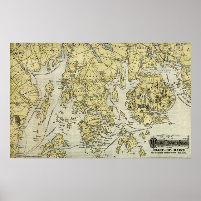 Pôster Mount Desert Island and Coast of Maine Map (Frente)