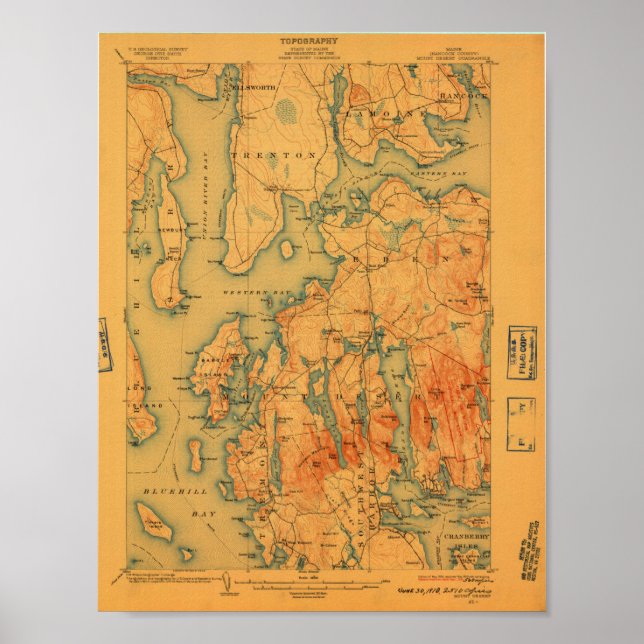 Poster Mount Desert Maine Map; 1908 (Frente)