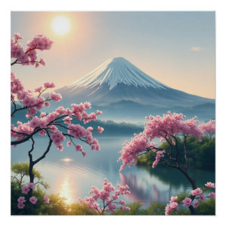 Pôster mount fuji and cherry blossoms