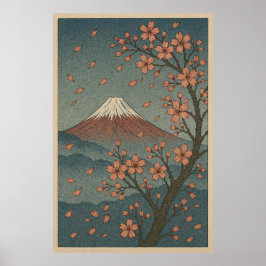 Poster Mount Fuji in Spring: Cherry Blossom Serenity