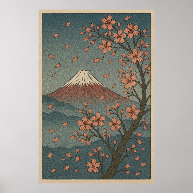 Poster Mount Fuji in Spring: Cherry Blossom Serenity (Frente)