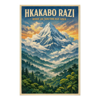 Pôster Mount Hkakabo Razi, Myanmar retro travel