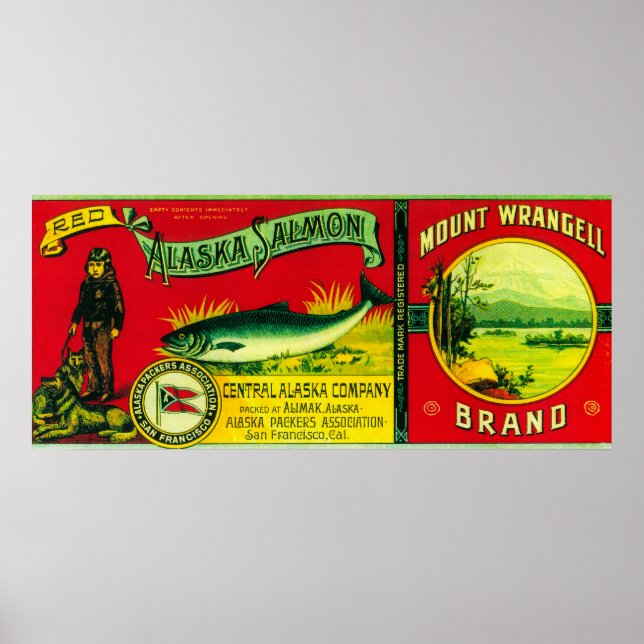 Poster Mount Wrangell Salmon Can LabelAlimak, AK (Frente)