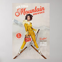 "Mountain Brewskis" Arte Legal de Esqui Retro