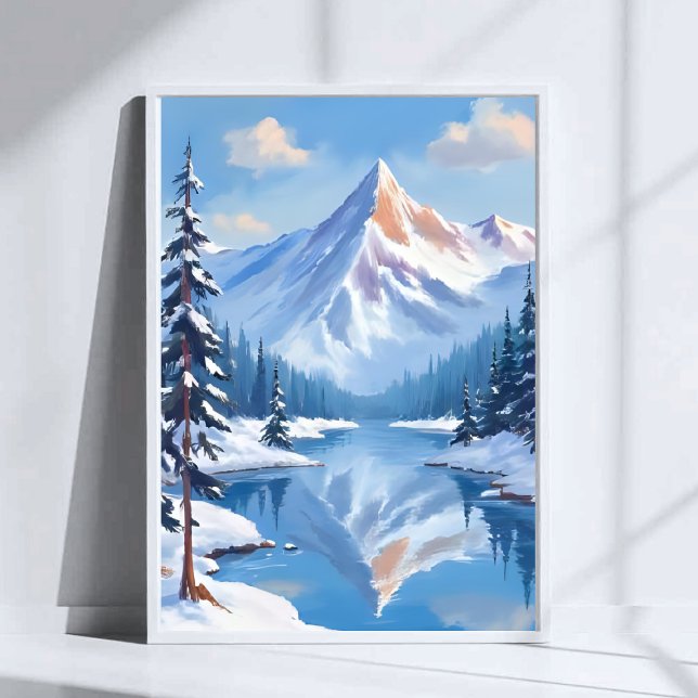 Poster Mountain Escape | Winter Snow Watercolor Nature (Criador carregado)