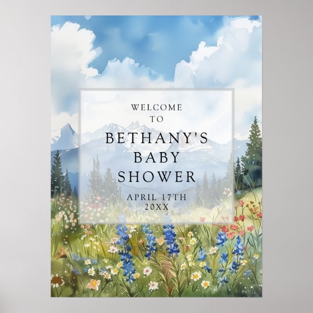 Poster Mountain Floral Meadow Baby Shower Welcome Sign (Frente)
