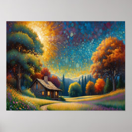 Poster Mountain Forest Cabin Art