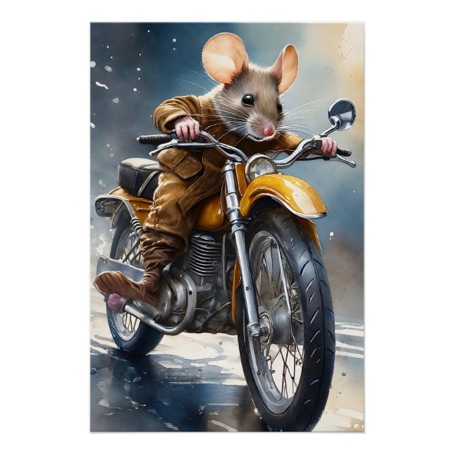 Pôster Mouse Adorável Dirigindo uma Moto (Frente)