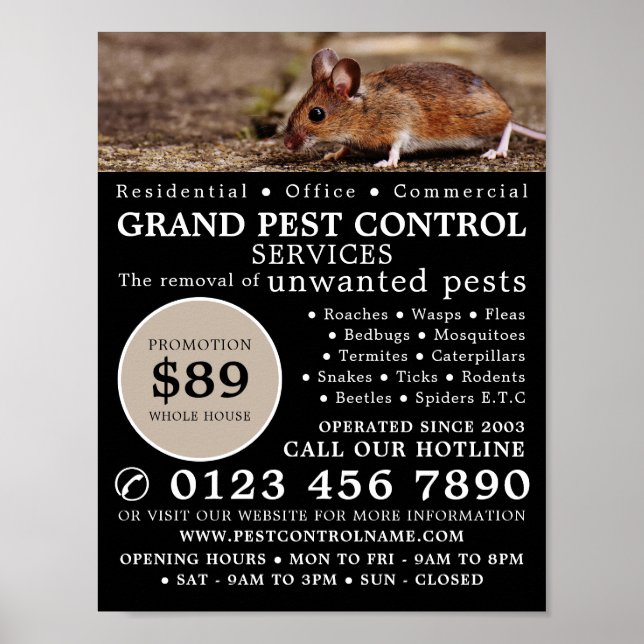 Poster Mouse, Anúncio de Controle de Pest (Frente)