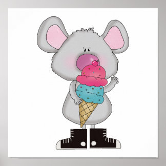 Pôster mouse bonito com cone de sorvete