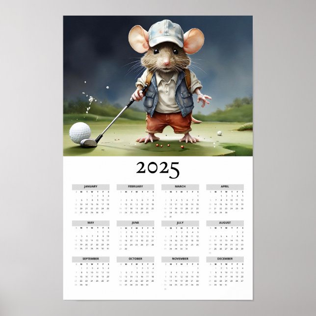 Poster Mouse em um Boné de beisebol reproduzindo Calendár (Frente)