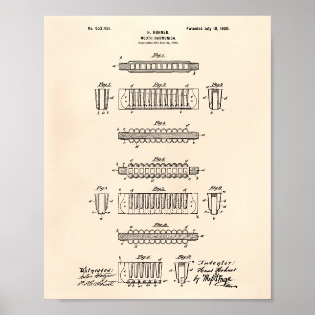 Pôster Mouth Harmonica 1900 Patent Art Old Peper (Frente)