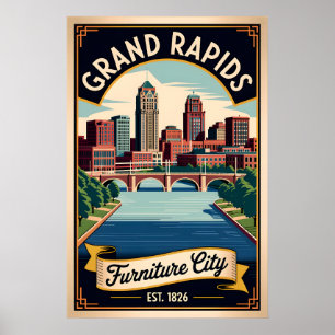 Poster Móveis Antigos Grand Rapids Michigan Cidade Retro