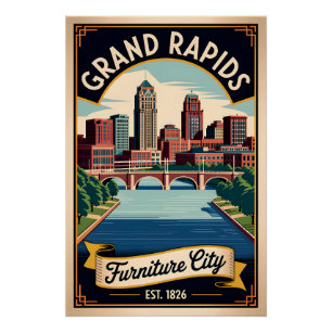 Pôster Móveis Antigos Grand Rapids Michigan Cidade Retro