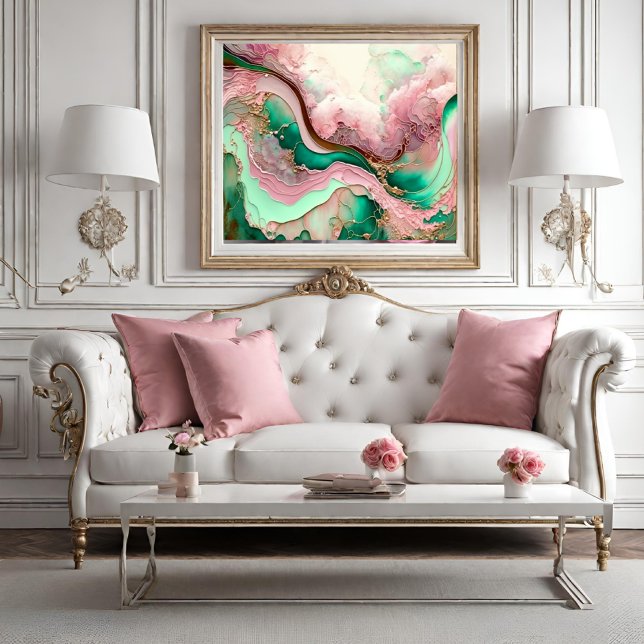 Pôster Movimento Abstrato do Oceano Rosa e Teal (Criador carregado)