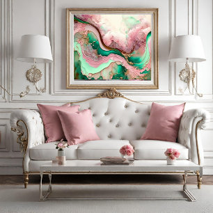 Pôster Movimento Abstrato do Oceano Rosa e Teal