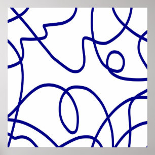 Poster Movimento: Arte Linear em Azul e Branco