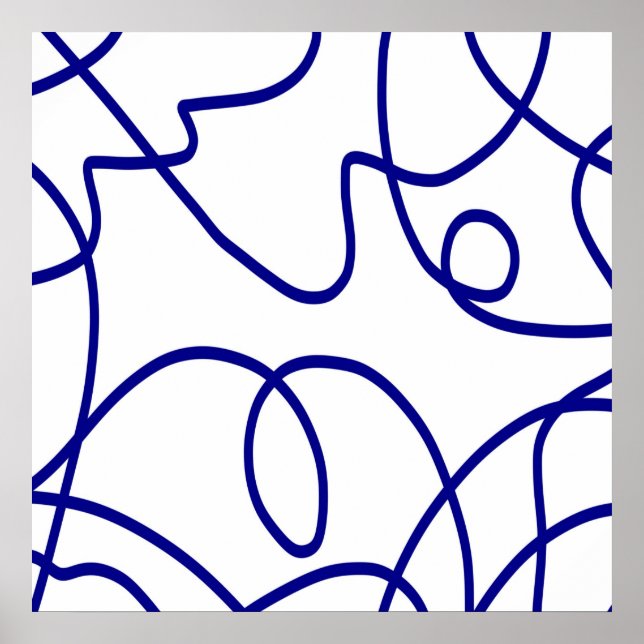 Poster Movimento: Arte Linear em Azul e Branco (Frente)