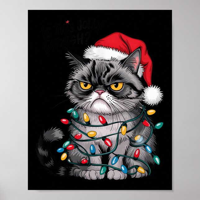 Poster Mpy Christmas Cat Jolly Enough Funny Holiday  (Frente)