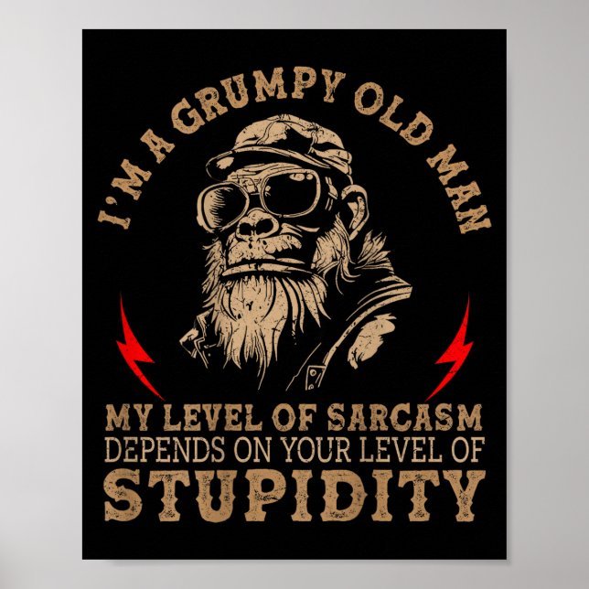 Poster Mpy Old Man - My Level Of Sarcasm Funny Monkey (on (Frente)