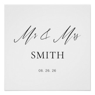 Pôster Mr and Mrs Wedding Backdrop Banner | Elegant