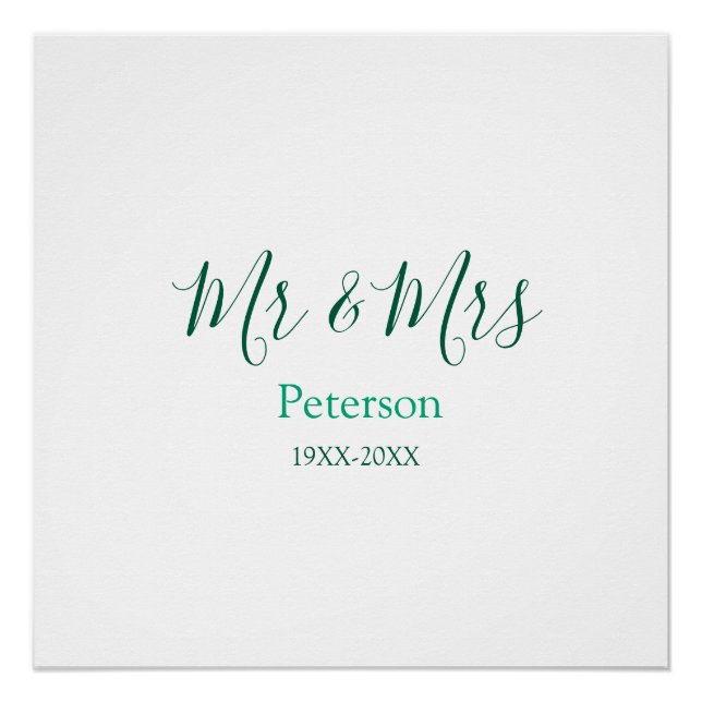 Pôster Mr & Mrs last name married year wedding engagement (Frente)