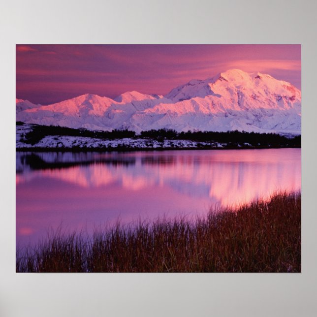 Pôster Mt. Denali ao pôr do sol a partir do Reflection Po (Frente)