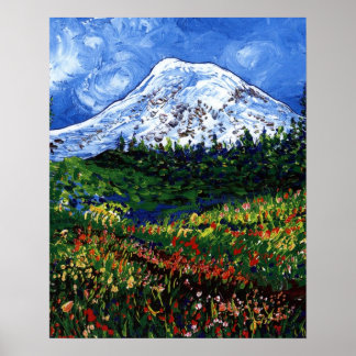 Pôster Mt Rainier com Flores