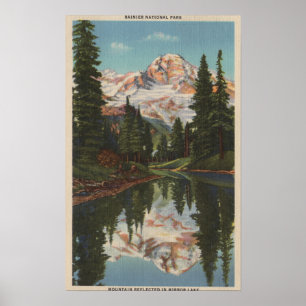 Pôster Mt. Rainier, WA - Mirror Lake with Mt. Reflectio